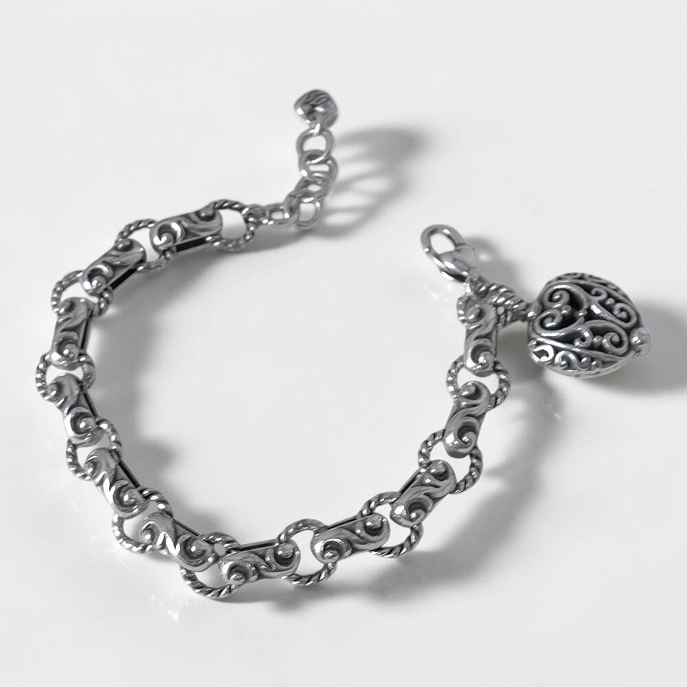 Brighton Bibi Heart Bracelet J34970 Filigree Puffy Heart Silver Balinese